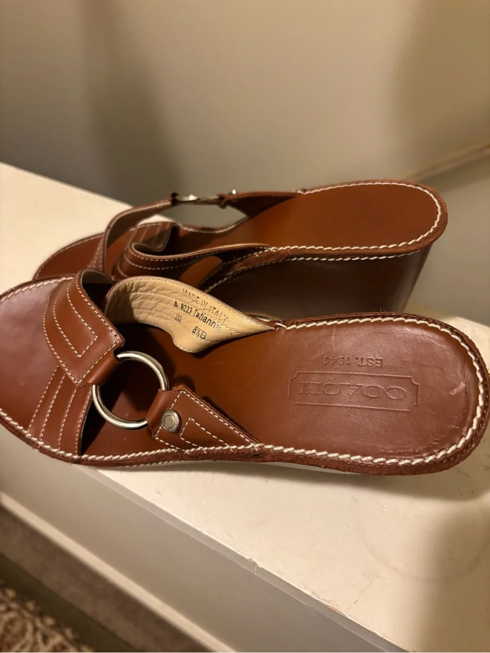 Coach Brown Leather Crisscross Platform Slides
